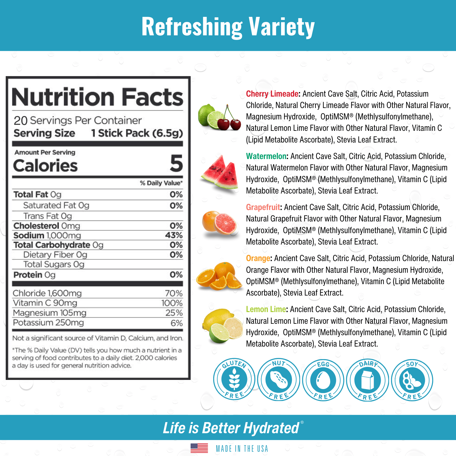 H2O ELECTROLYTES™ - Variety Pack (20 Count) - Zero Sugar Electrolyte Powder