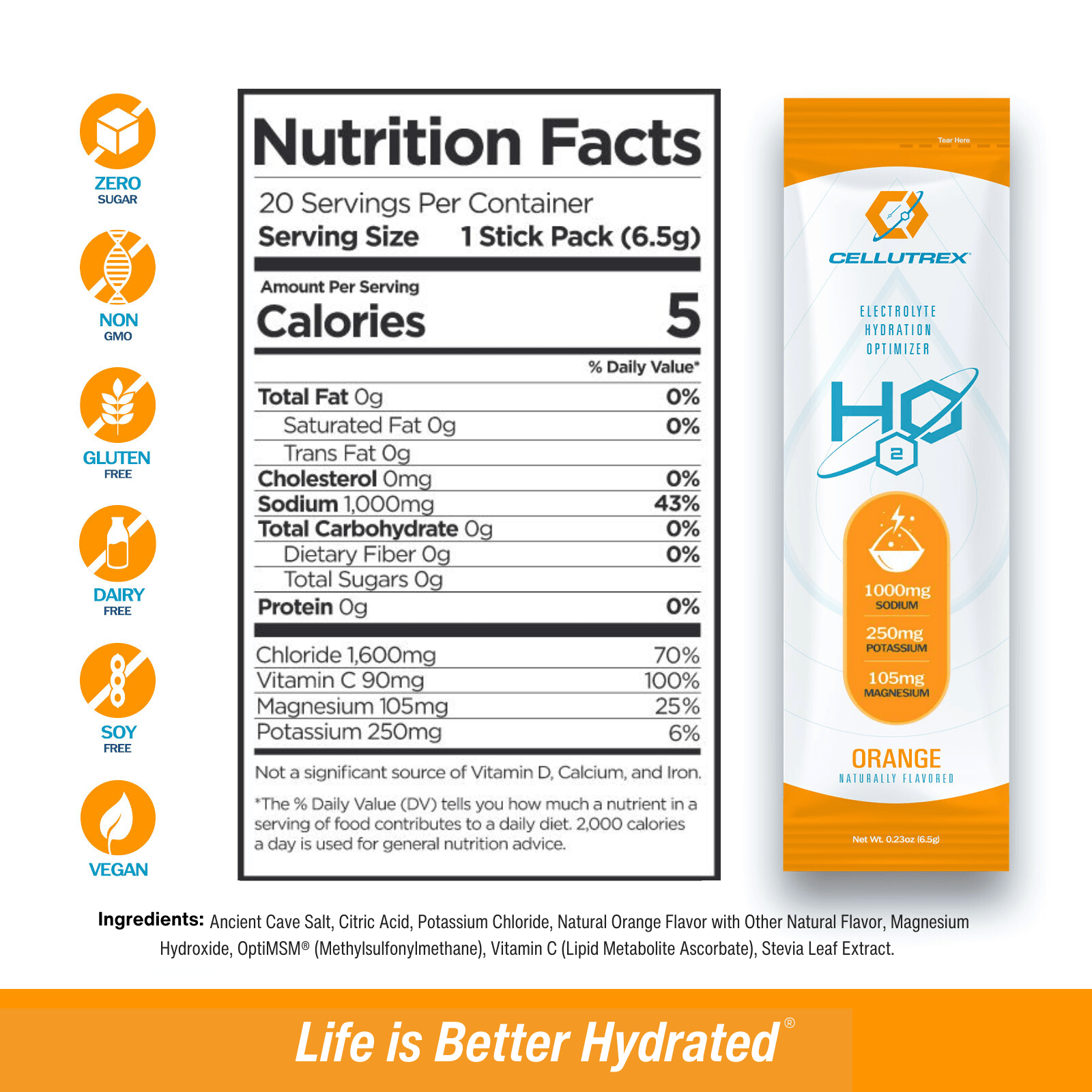 H2O ELECTROLYTES™ - Orange | Zero Sugar Electrolyte Powder